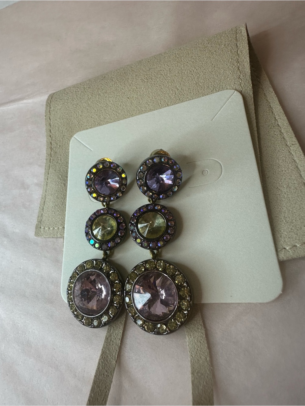 Kurt Geiger Multicolor Octavia Linear Purple  Crystal Drop Earrings - Picture 5 of 7